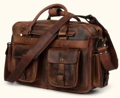 Leather Briefcase Messenger Bag 15" Laptop Satchel Luggage Pilot Handbag, Best Gift For Mens