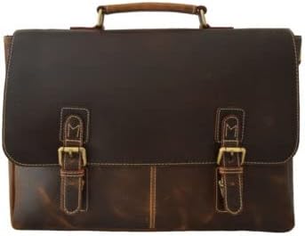 Leather Briefcase Messenger Bag 15.6 In Laptop Satchel Office College, Christmas Gift For Men