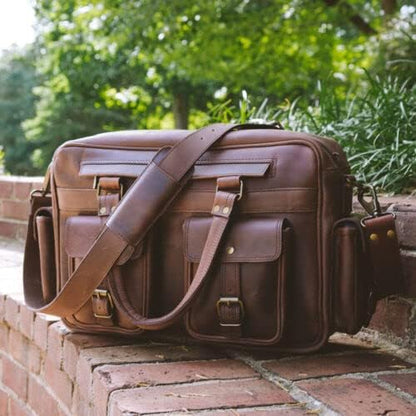 Leather Briefcase Messenger Bag 15" Laptop Satchel Luggage Pilot Handbag, Best Gift For Mens