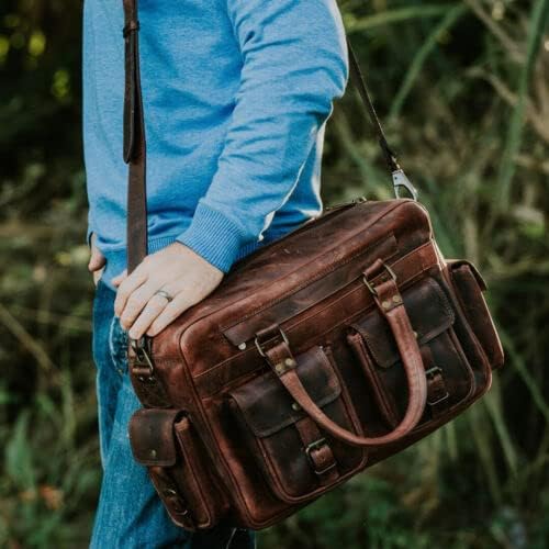 Leather Briefcase Messenger Bag 15" Laptop Satchel Luggage Pilot Handbag, Best Gift For Mens