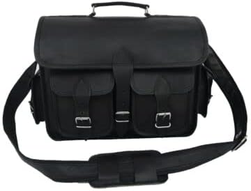 Black Leather DSLR Camera Bag Briefcase Messenger Bags